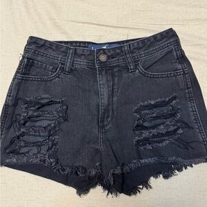 Hollister Black Jean Shorts Distressed Frayed Hem